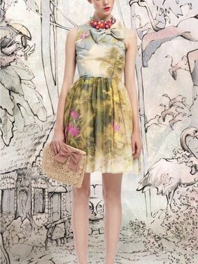 Red Valentino Tropical Landscape Organza Dress RARE EUC
